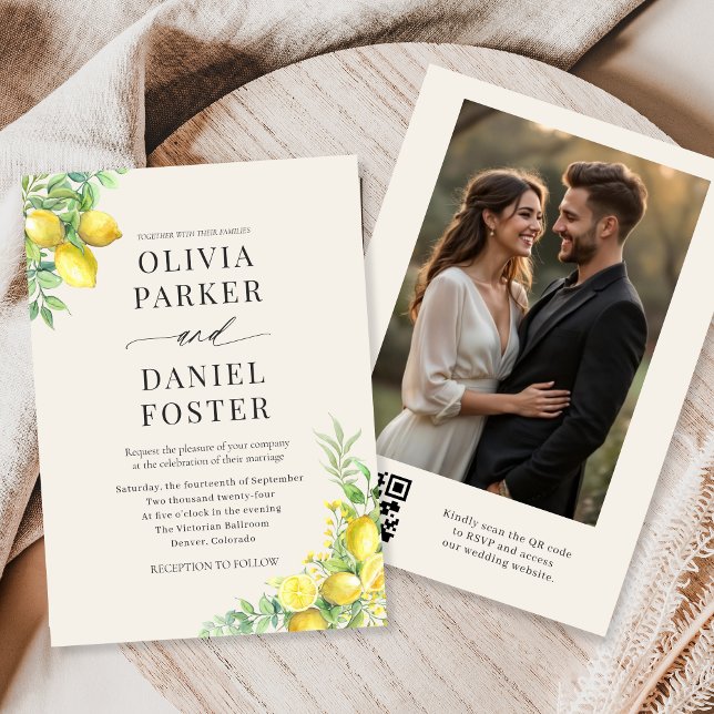 Lemon Citrus QR Code Photo Wedding Invitation (Creator Uploaded)