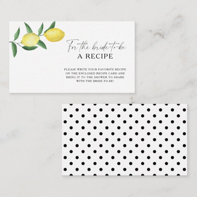 Lemon Citrus - Recipe for the bride to be  Enclosure Card (Front/Back)