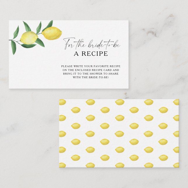 Lemon Citrus - Recipe for the bride to be Enclosure Card (Front/Back)