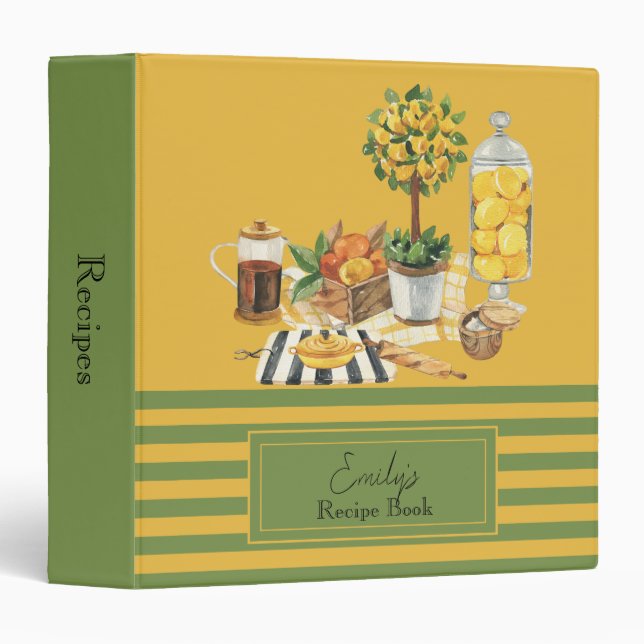 Lemon Citrus Retro Traditional Recipe Book  Binder (Front/Spine)