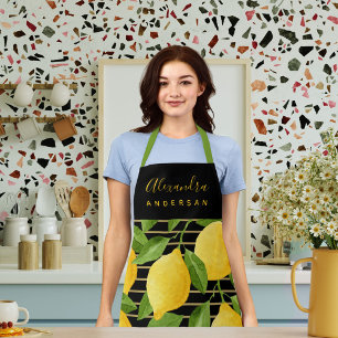 Lemon Citrus Script Name Black Home Cook Apron