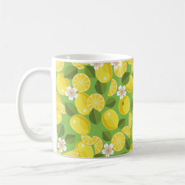 Lemon citrus seamless pattern background coffee mug (Left)