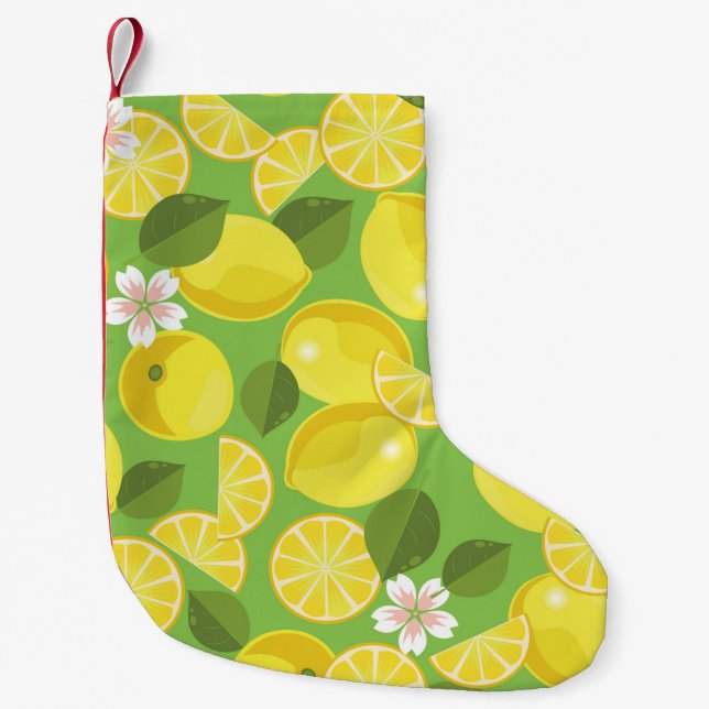 Lemon citrus seamless pattern background small christmas stocking (Front)