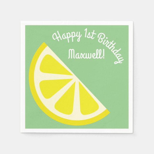 Lemon Citrus Slice Cute 1st Birthday Party Napkin (Front)