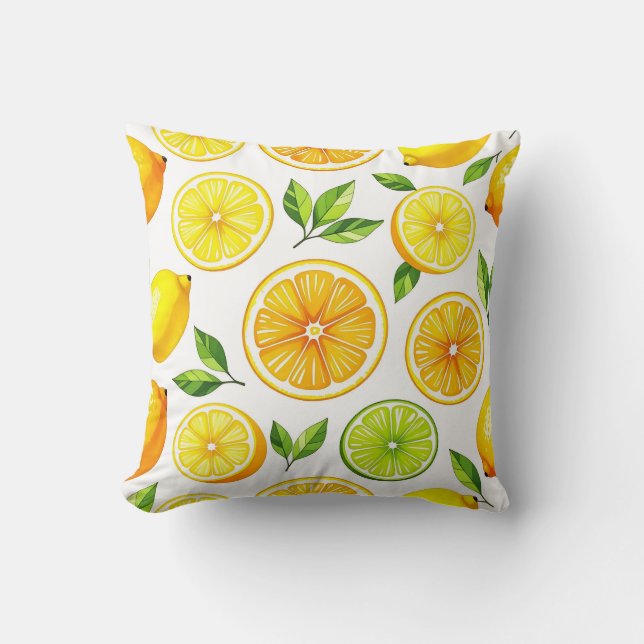 Lemon Citrus Slice Pattern Throw Pillow (Front)