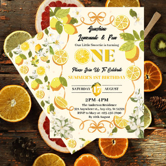 Lemon Citrus Summer Lemonade 1st Birthday Party Invitation