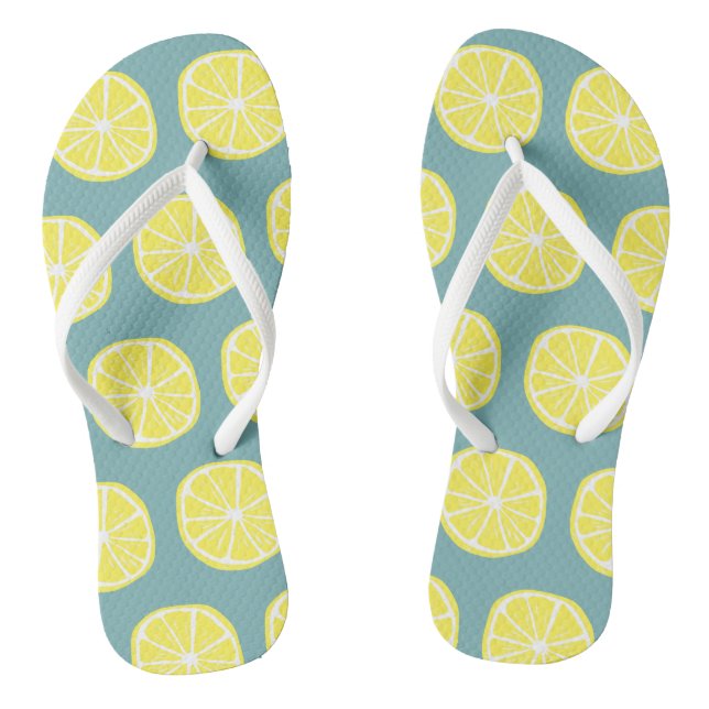Lemon Citrus Summer Tropical Fruit Yellow Green Flip Flops (Footbed)