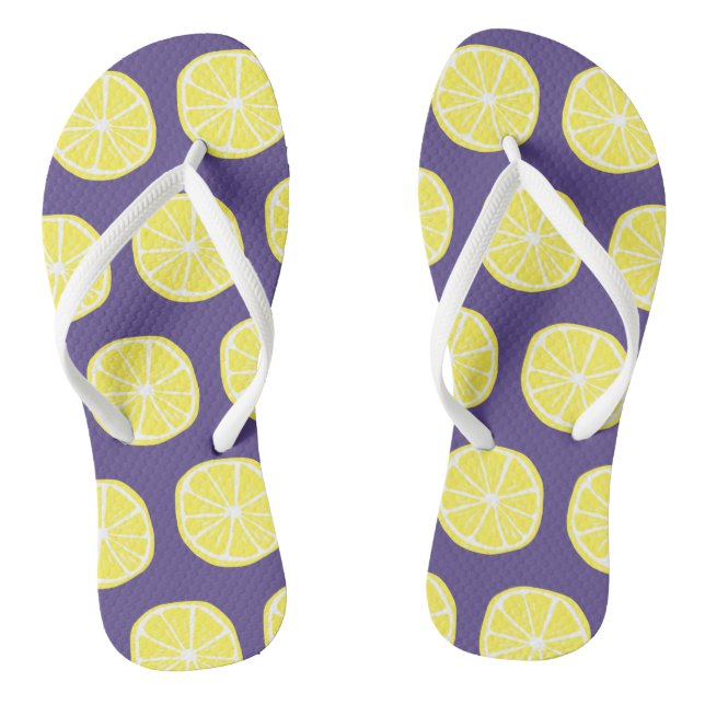 Lemon Citrus Summer Tropical Fruit Yellow Purple Flip Flops (Footbed)