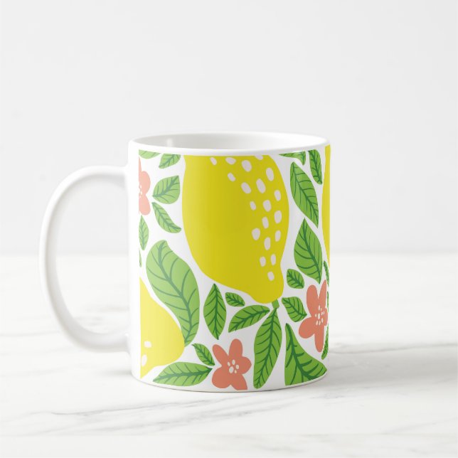 Lemon Citrus Summer Vintage Pattern Coffee Mug (Left)