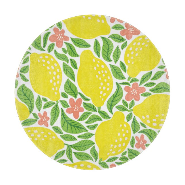 Lemon Citrus Summer Vintage Pattern Cutting Board (Front)