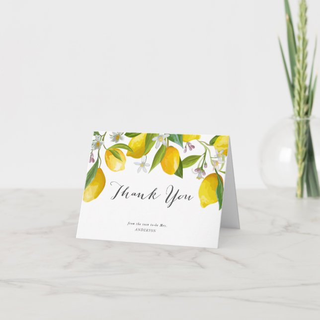 Lemon Citrus themed Bridal shower thank you cards (Front)