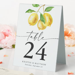 Lemon Citrus Watercolor Table Number