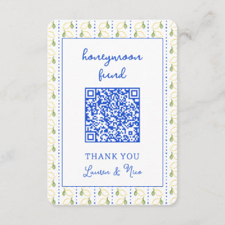 Lemon Citrus Wedding Honeymoon Fund QR Code Enclosure Card