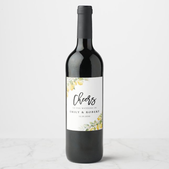 Lemon Citrus Wedding Wine Label (Front)