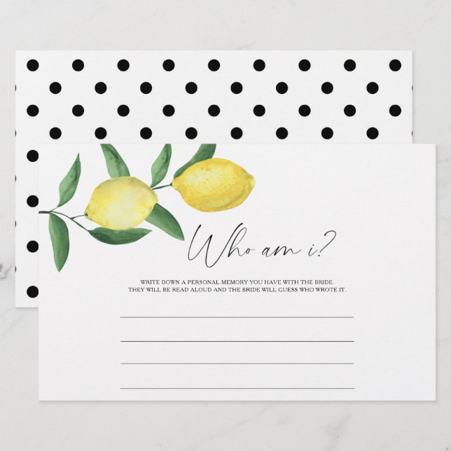 Lemon Citrus - Who am I bridal shower game Stationery (Front/Back)