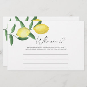 Lemon Citrus - Who am I bridal shower game Stationery