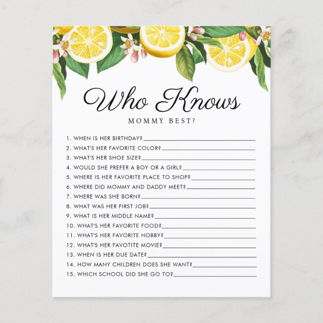 Lemon Citrus  Who Knows Mommy Baby Game (Front)