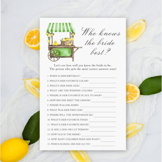 Lemon citrus - Who knows the bride best game (Creator Uploaded)
