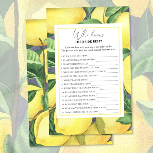Lemon citrus - Who knows the bride best game (Creator Uploaded)