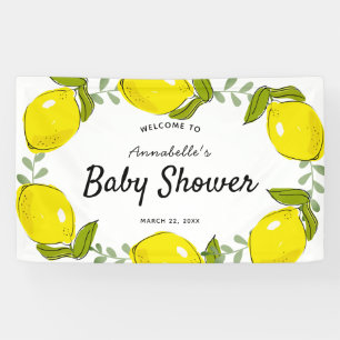 Lemon Citrus Wreath White Baby Shower Banner