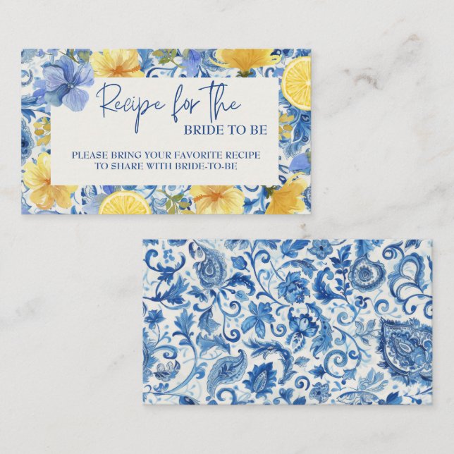 Lemon citrus yellow and blue bridal shower enclosure card (Front/Back)