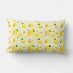 Lemon citrus yellow and leaf lumbar pillow