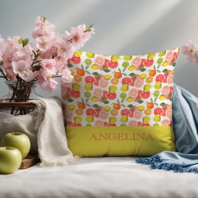 Lemon citrus yellow Pattern  Throw Pillow (Creator Uploaded)
