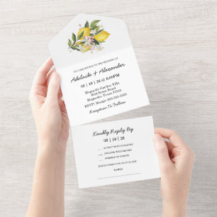 Lemon Citrus Yellow Wedding All In One Invitation