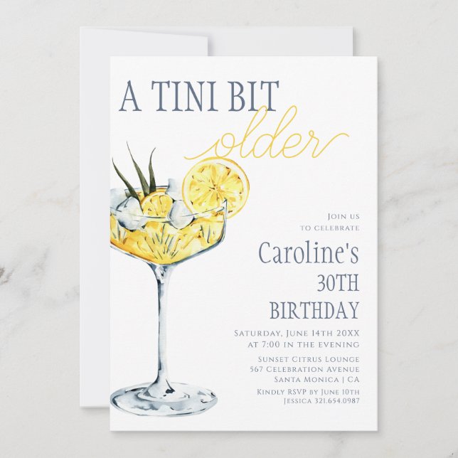 Lemon cocktail A tini bit Older 30th Birthday  Invitation (Front)