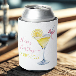 Lemon Cocktail Pink Bow Happy Birthday Can Cooler