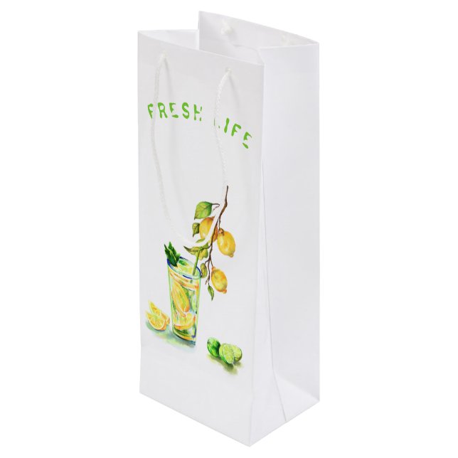 Lemon Cool Drink Party Wine Gift Bag - Custom Text (Back Angled)
