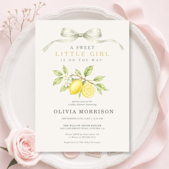 Lemon Coquette Bow Baby Shower Invitation (Creator Uploaded)