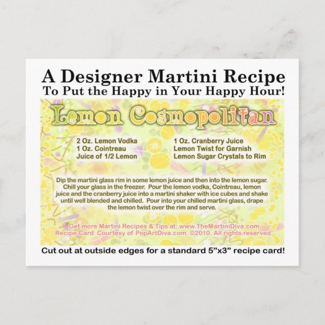 Lemon Cosmopolitan Martini Recipe Postcard (Front)