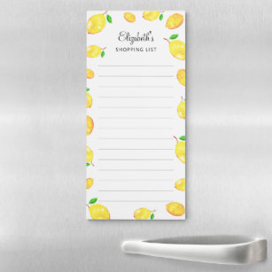  Lemon Cute Personalized Shopping List Watercolor  Magnetic Notepad