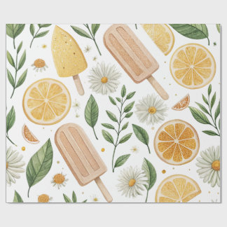 Lemon Daisy Wrapping Paper – Citrus Floral Pattern