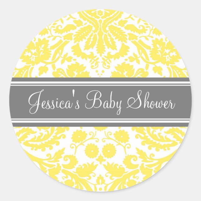 Lemon Damask Baby Shower Favour Stickers (Front)