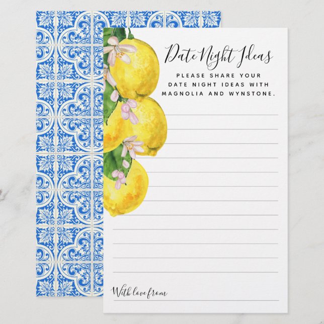 Lemon Date Night Ideas Cards (Front/Back)