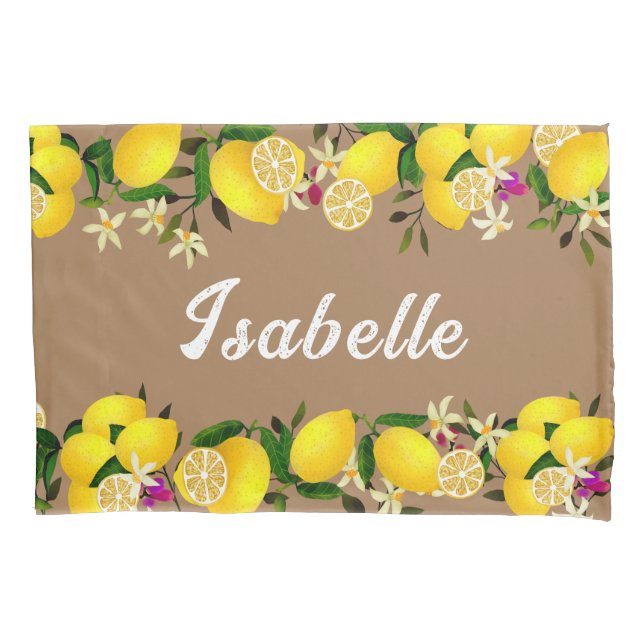 Lemon Days Brown Pillowcase (Front-Left)