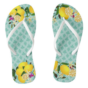 Lemon days motif aqua Flip Flops