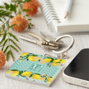 Lemon Days Motif Aqua Keychain