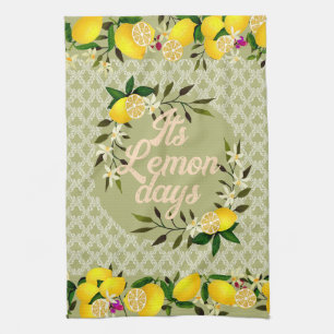 Lemon Days Motif Green Kitchen Towel