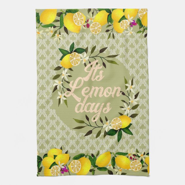 Lemon Days Motif Green Kitchen Towel (Vertical)