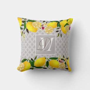 Lemon Days Motif Grey Throw Pillow
