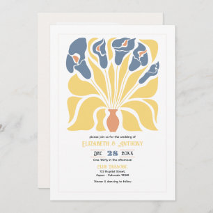 Lemon & Denim Abstract Floral Boho Wedding Invitation