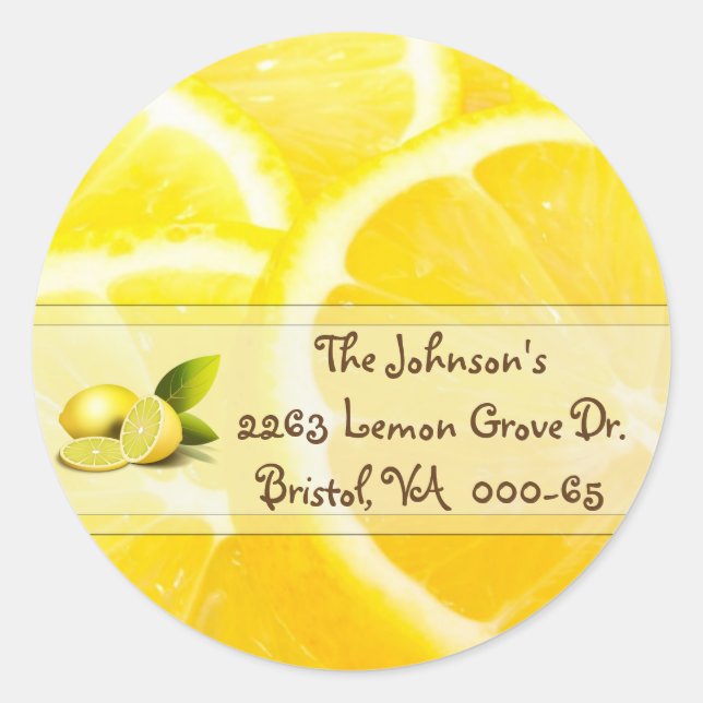 Lemon design Return Address Classic Round Sticker (Front)