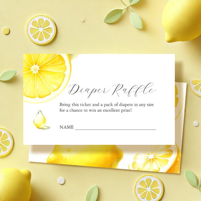 Lemon Diaper Raffle Invitation Enclosure Card (Diaper raffle insert card watercolor lemons citrus theme baby shower insert.)