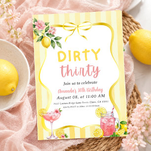 Lemon Dirty 30 Yellow Stripe 30th Birthday Invitation