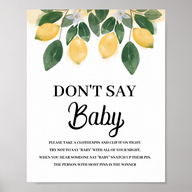 Lemon Dont say Baby Shower SIgn (Front)