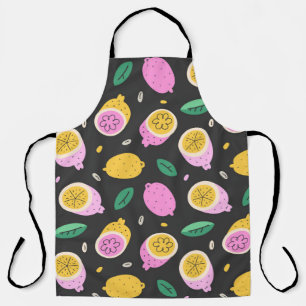 Lemon doodle pattern, bright cute citrus fruit dra apron