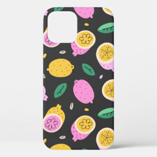 Lemon doodle pattern, bright cute citrus fruit dra iPhone 12 case